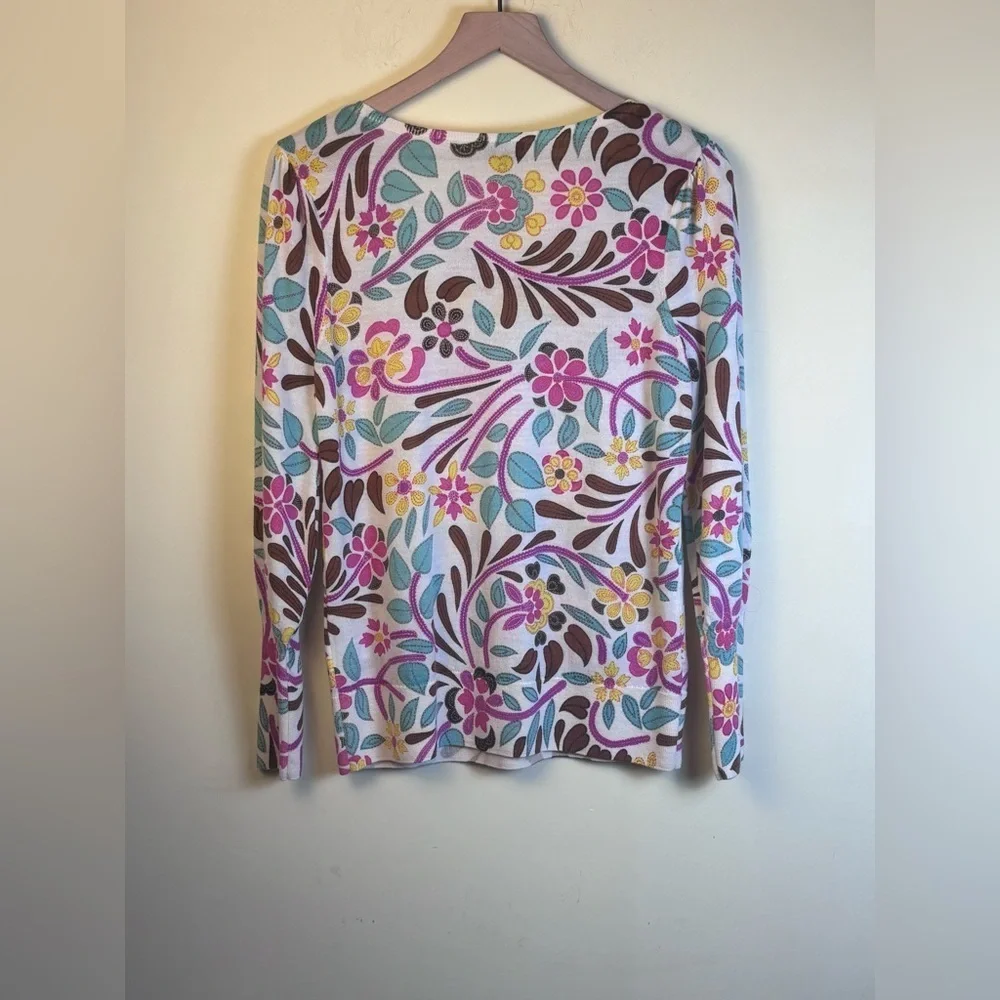 Talbots Pure Merino Wool Floral Long Sleeve Pull Over Sweater Size Medium - Picture 3 of 4